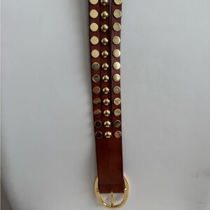 Brown Leather Belt with Gold Studs